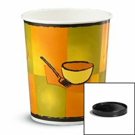 HUHTAMAKI CHINET Chinet 32oz Nested Paper Food Cont Combo  in.Streetside in. Design Black Paper Lid, 250PK 71853